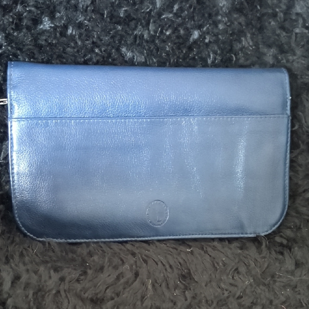 Levenger Smooth Leather Fold-Over Clutch in Navy